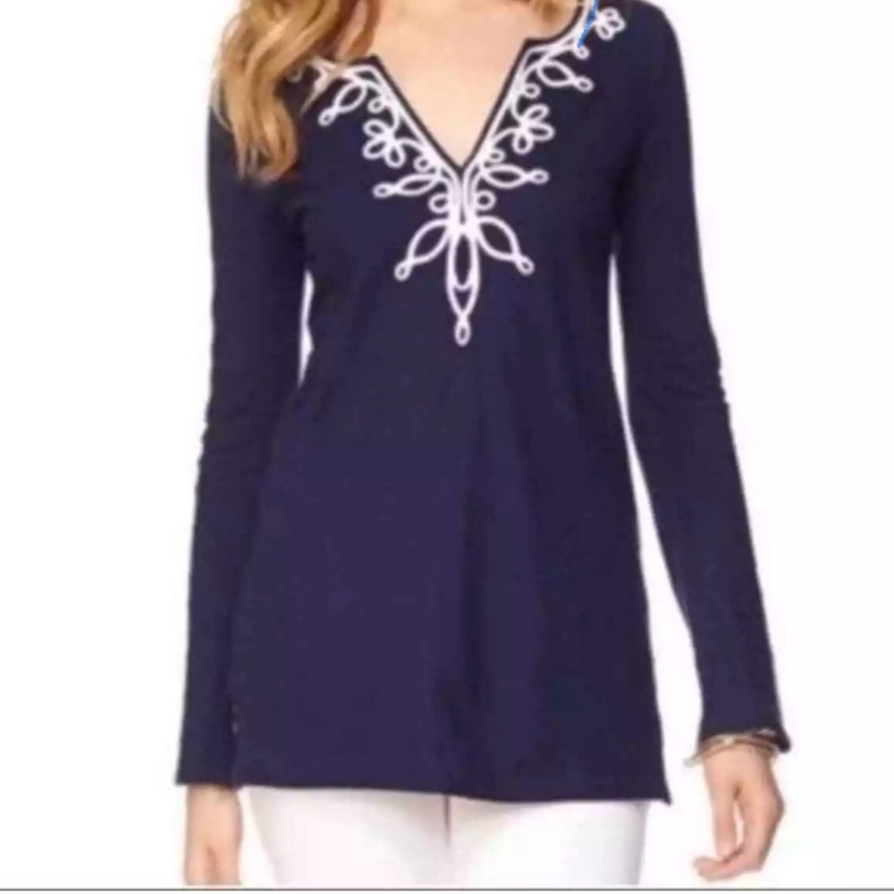 Lilly Pulitzer Westley Tunic Knit Top Swim Coverup Pullover Navy Blue Sz S